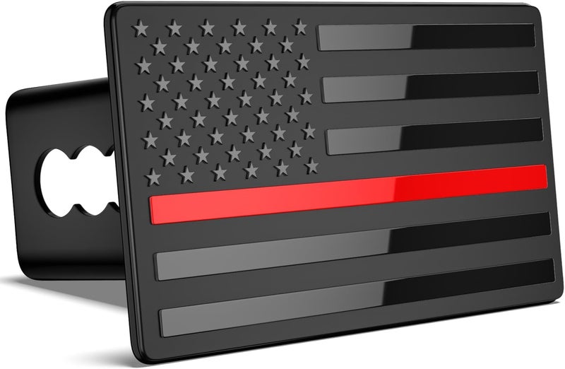 OGYE 2 Inch Trailer Hitch Cover with American Flag, Heavy Metal Trailer Hitch Cover Fit for 2 Inch Hitch Receivers (with 5/8" Pin Dia Anti-Theft Trailer Hitch Lock),3 * 5" Black&Thin Red Line - Image 2